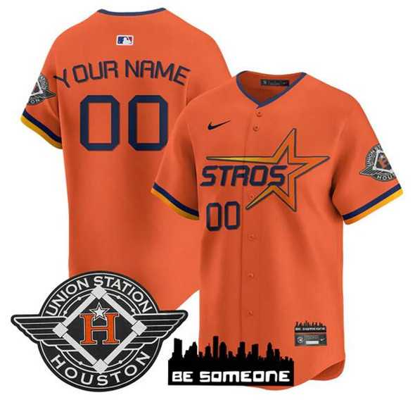 Mens Houston Astros Active Player Custom Orange 2025 City Connect Limited Stitched Baseball Jersey->customized mlb jersey->Custom Jersey